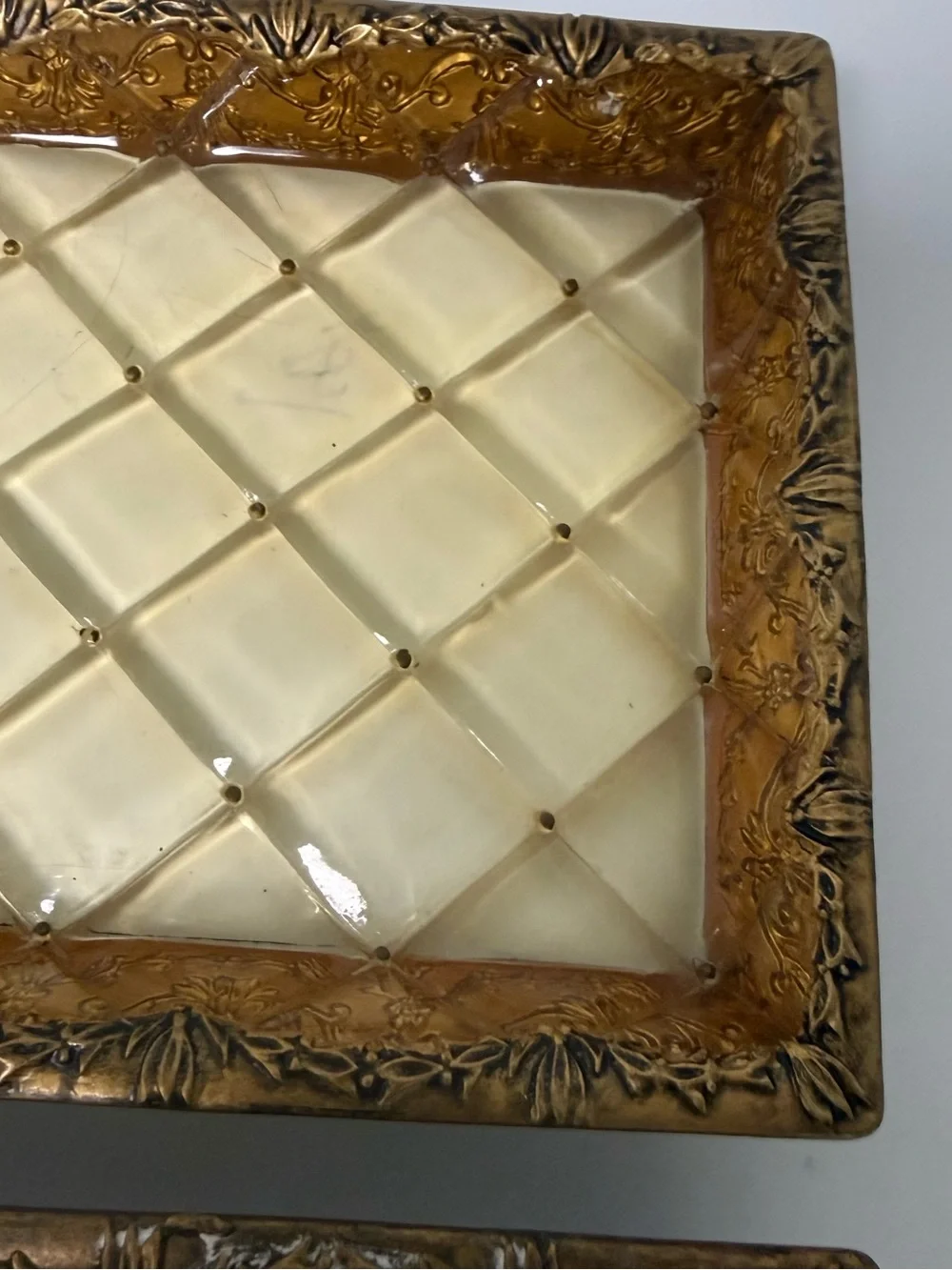 Vintage Gold Quilted Lattice Cosmetic Vanity Trays Set of 2 Hollywood Regency